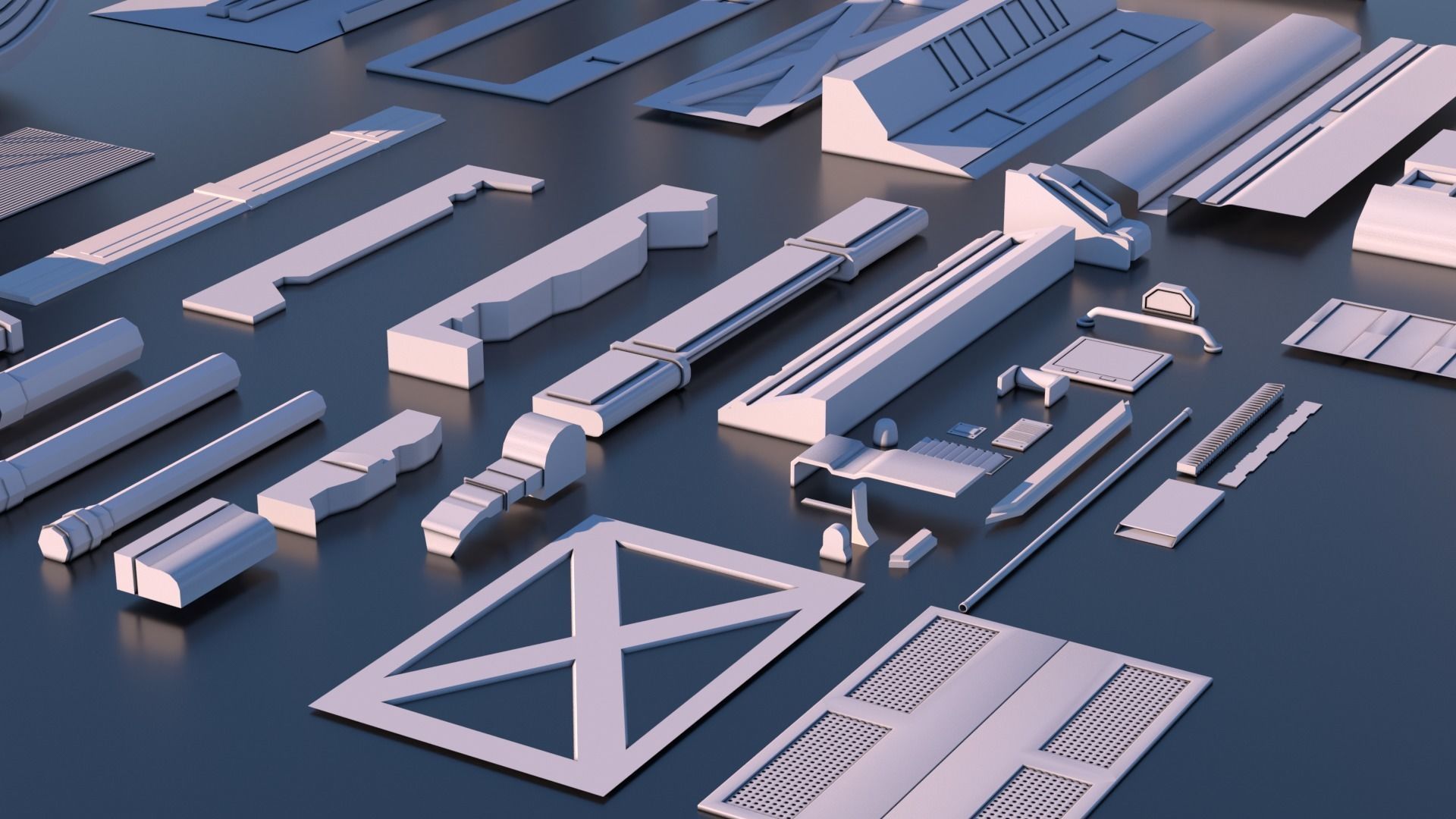 100 Sci-fi Kitbash Pack Interior Building Spaceship Laboratory Low-poly 3D model_12