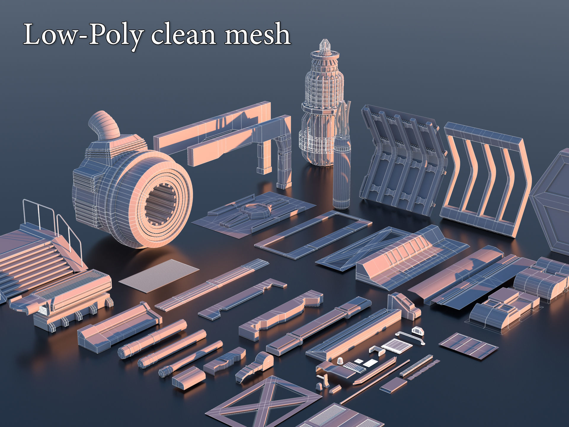 100 Sci-fi Kitbash Pack Interior Building Spaceship Laboratory Low-poly 3D model_1