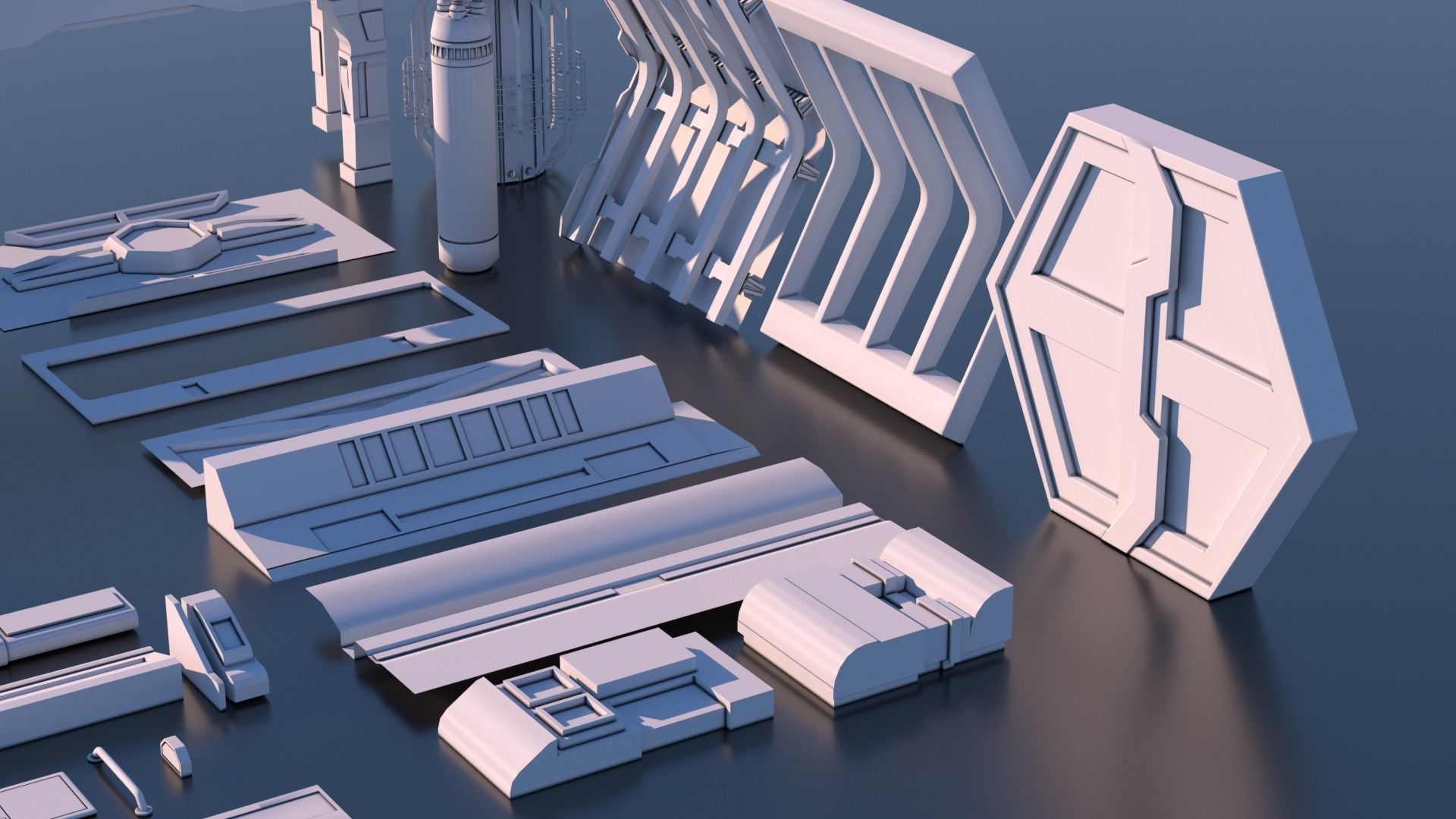 100 Sci-fi Kitbash Pack Interior Building Spaceship Laboratory Low-poly 3D model_8