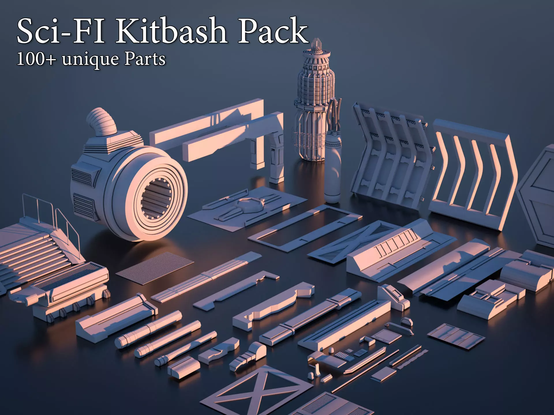 100 Sci-fi Kitbash Pack Interior Building Spaceship Laboratory Low-poly 3D model_0