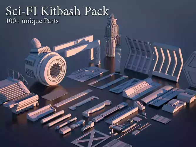 100 Sci-fi Kitbash Pack Interior Building  Spaceship Laboratory Low-poly 3D model
