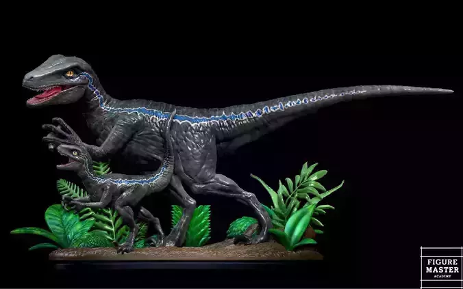BLUE JURASSIC WORLD DOMINION AND BABY DINOSAUR 3D print model