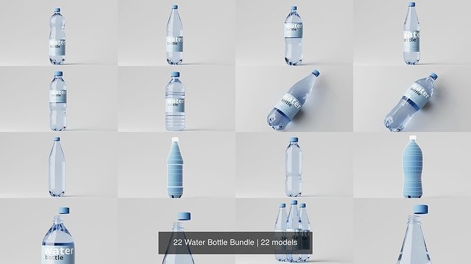 22 Water Bottle Bundle 3D Model Pack 3