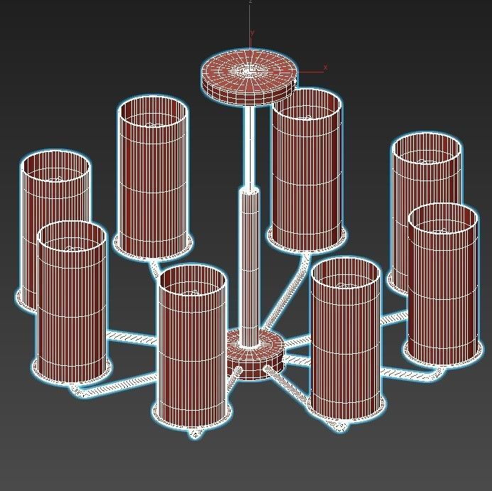 licia brass chandelier with clear glass cylinders 3D model_2