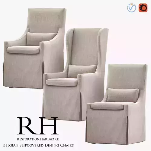 Belgian Slip Covered Dining Chairs 3D model