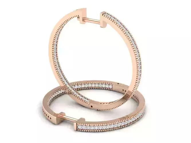 Round Diamond Ladies Hoop Earrings