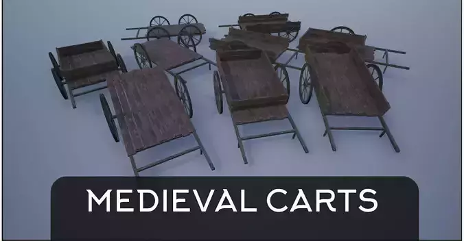 Lowpoly Medieval Wooden Carts Low-poly 3D model