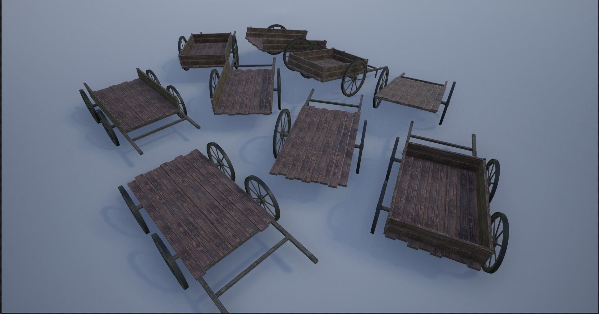 Lowpoly Medieval Wooden Carts Low-poly 3D model_5