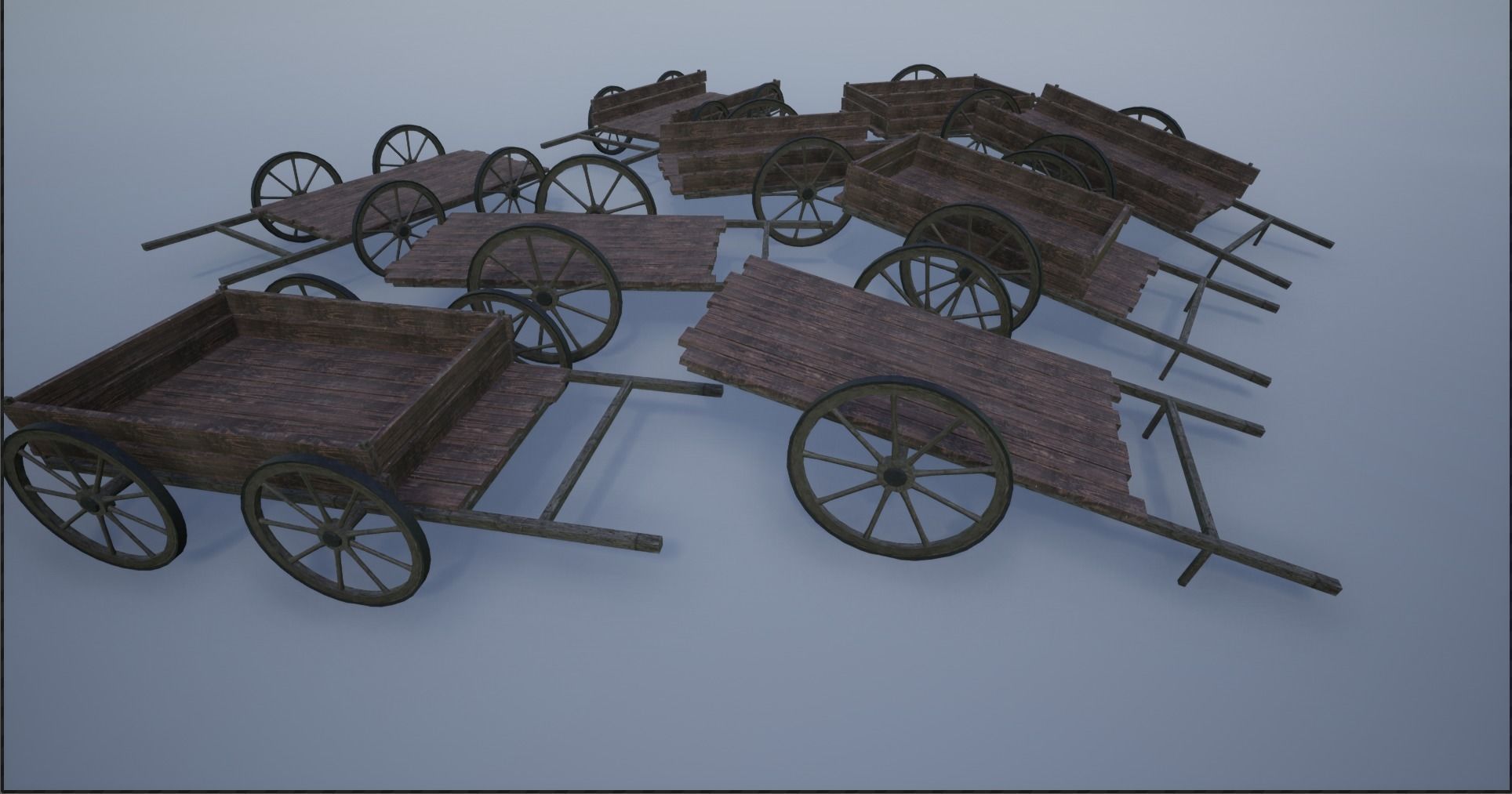 Lowpoly Medieval Wooden Carts Low-poly 3D model_3