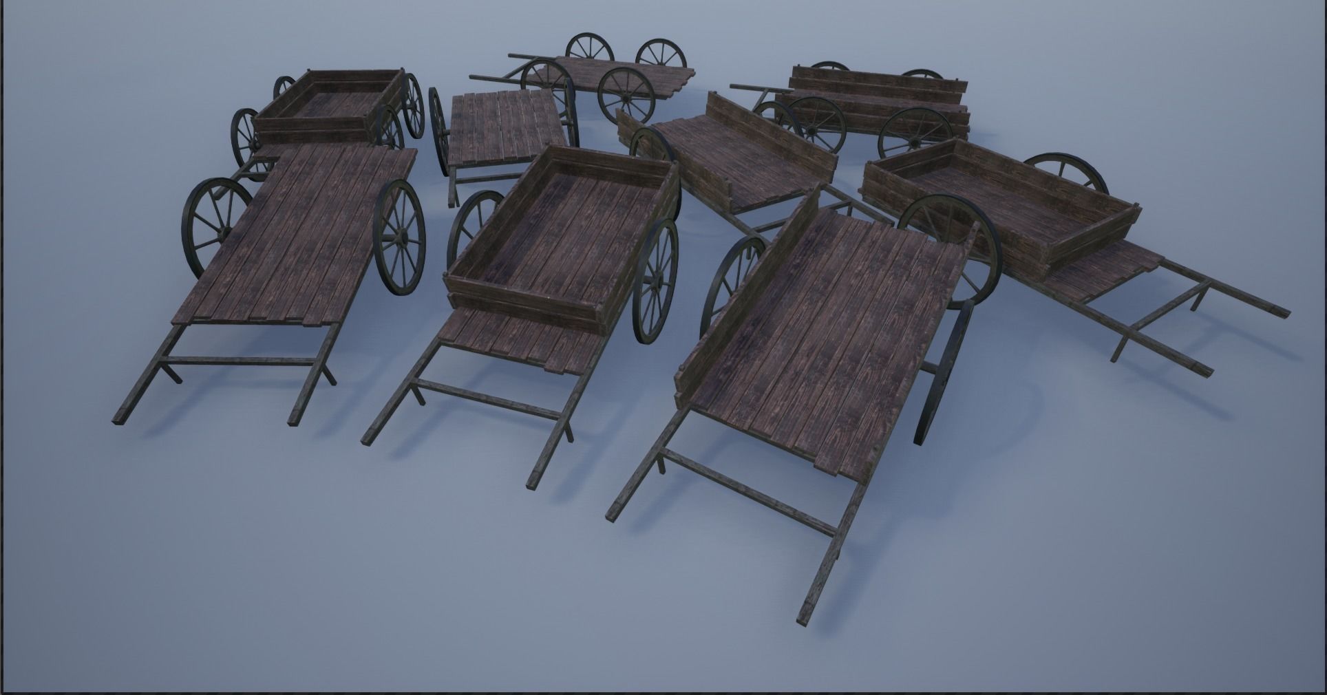 Lowpoly Medieval Wooden Carts Low-poly 3D model_1