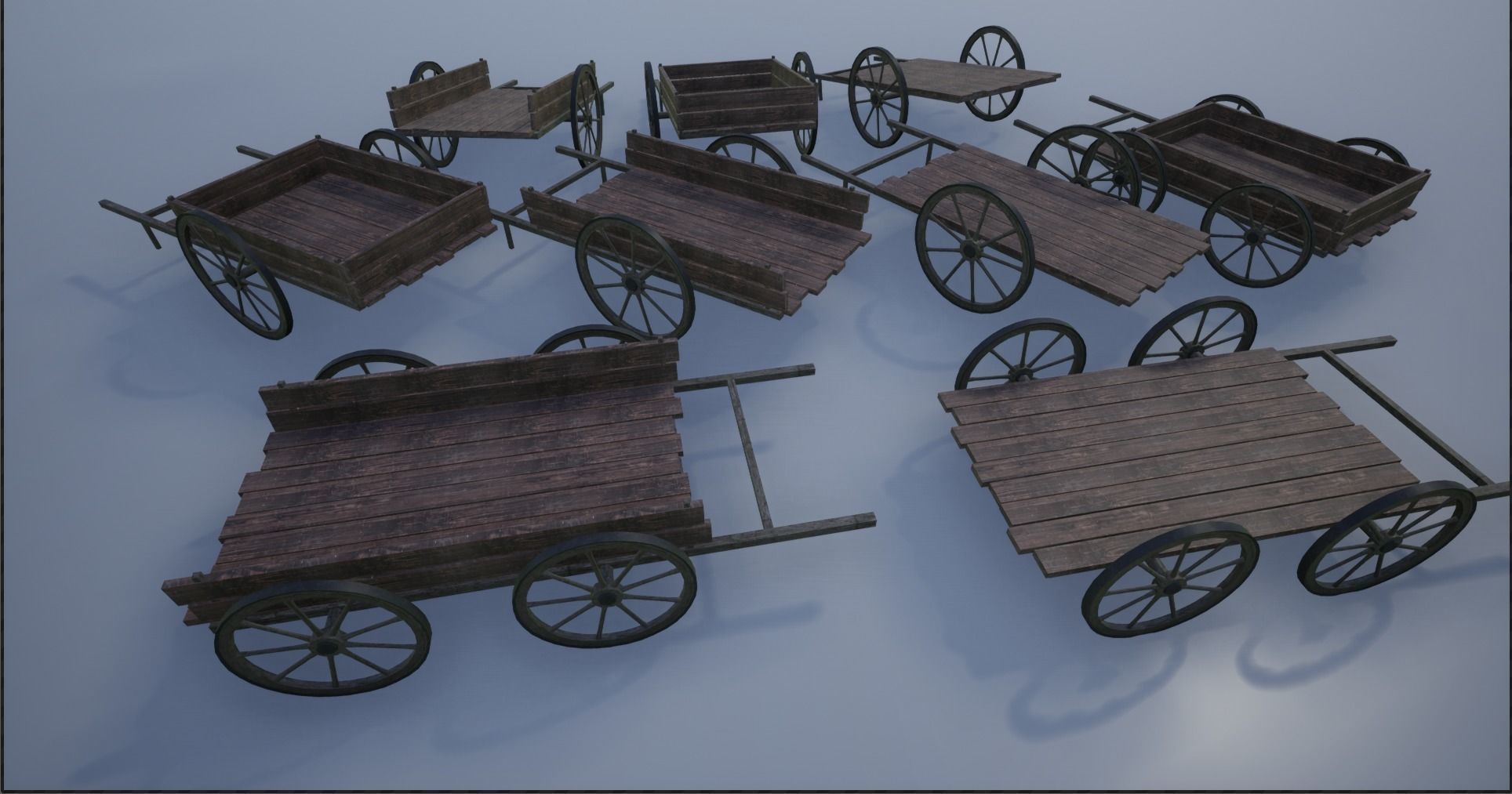 Lowpoly Medieval Wooden Carts Low-poly 3D model_6