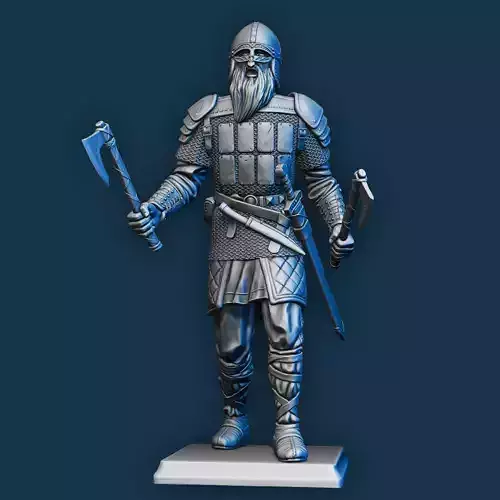 Viking 3d print model statue of holding axe