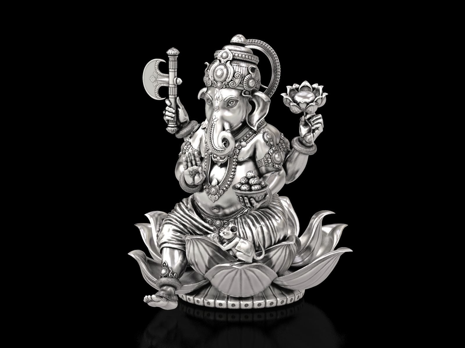 Lord Ganesha Sitting Statue 3D print model_17
