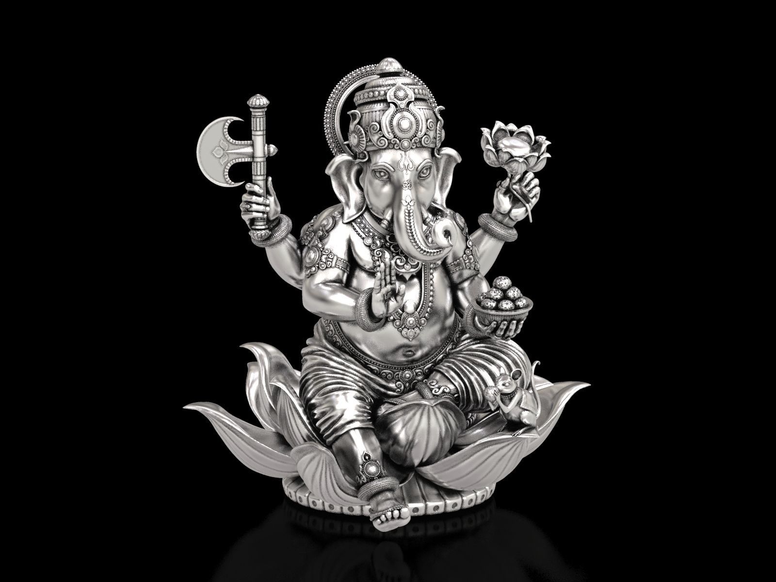 Lord Ganesha Sitting Statue 3D print model_10