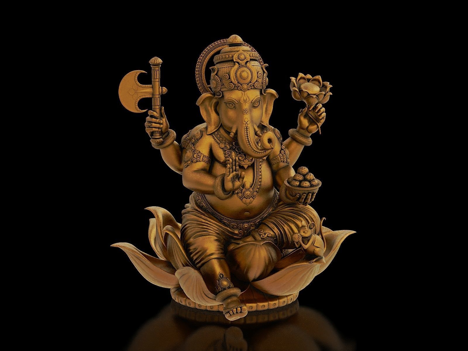 Lord Ganesha Sitting Statue 3D print model_5