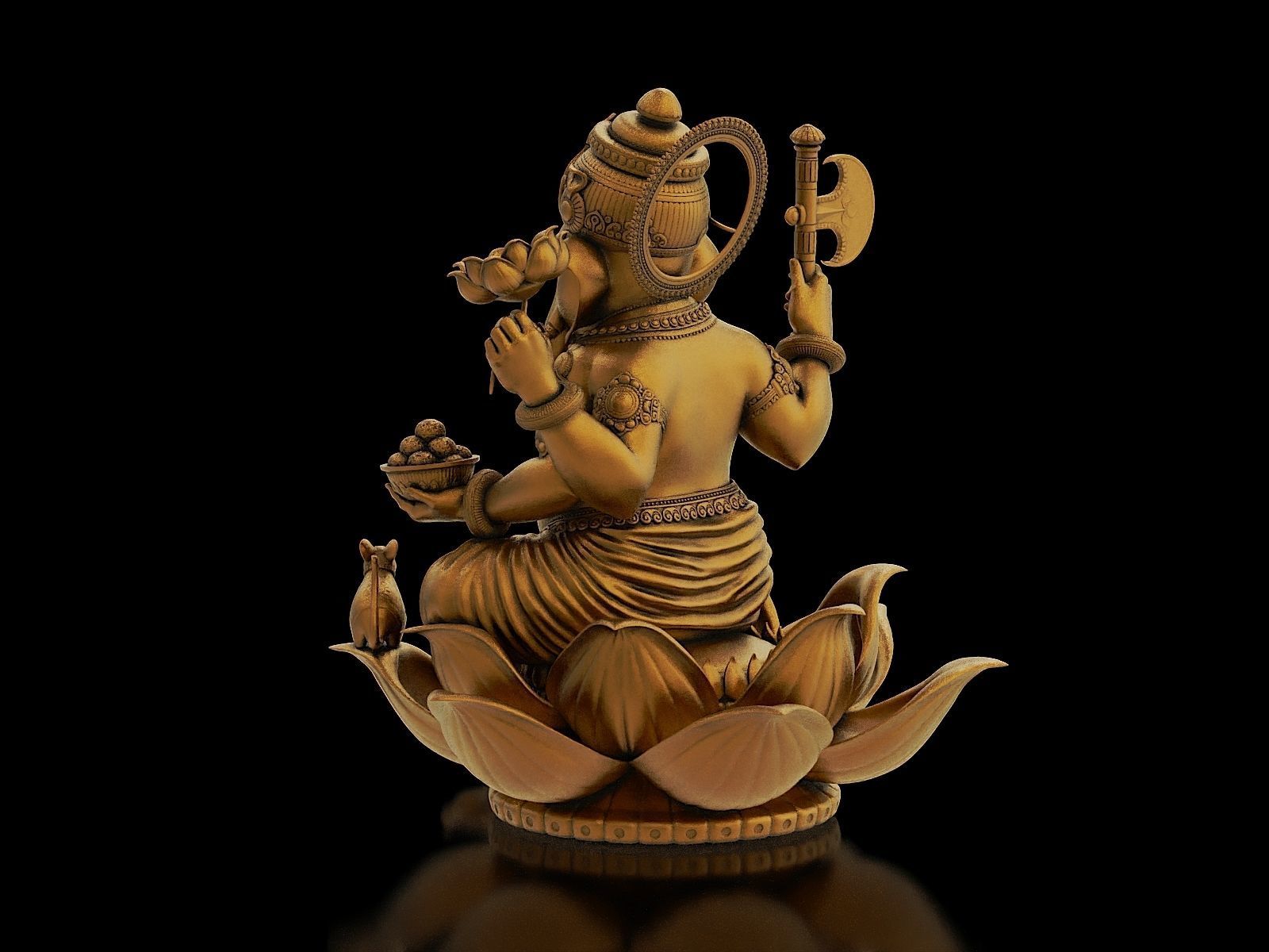 Lord Ganesha Sitting Statue 3D print model_7
