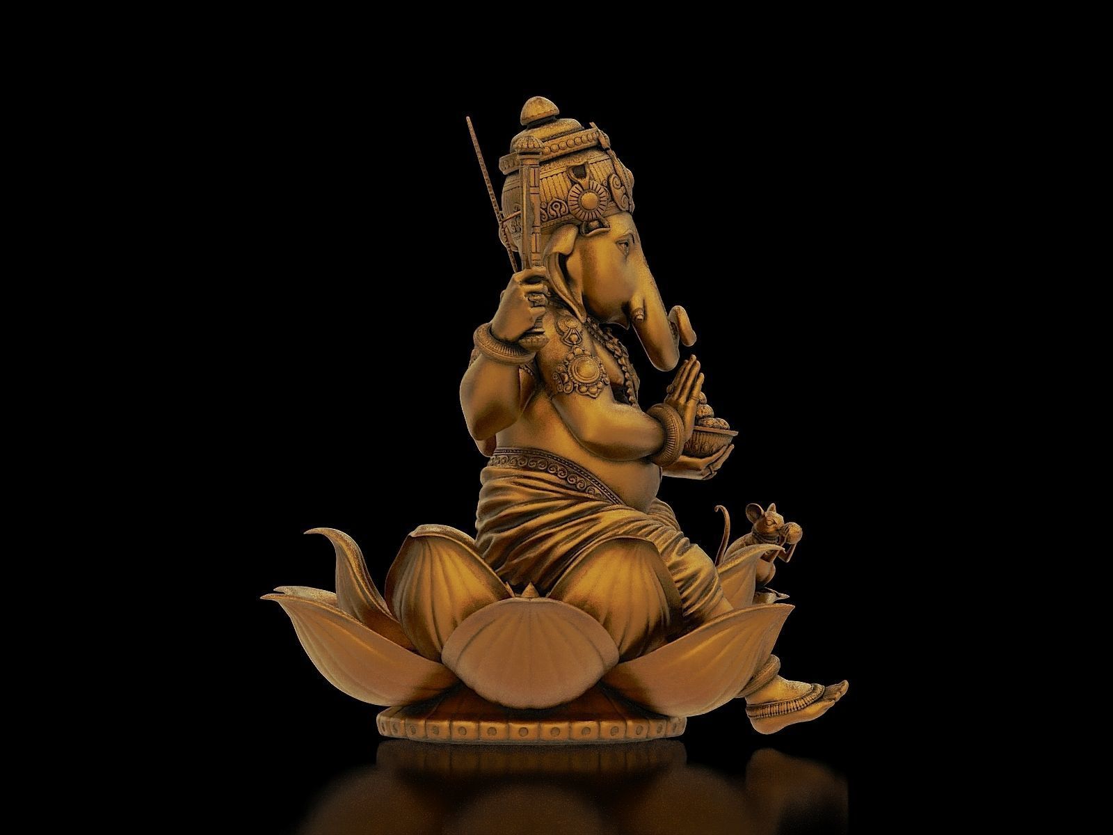 Lord Ganesha Sitting Statue 3D print model_4