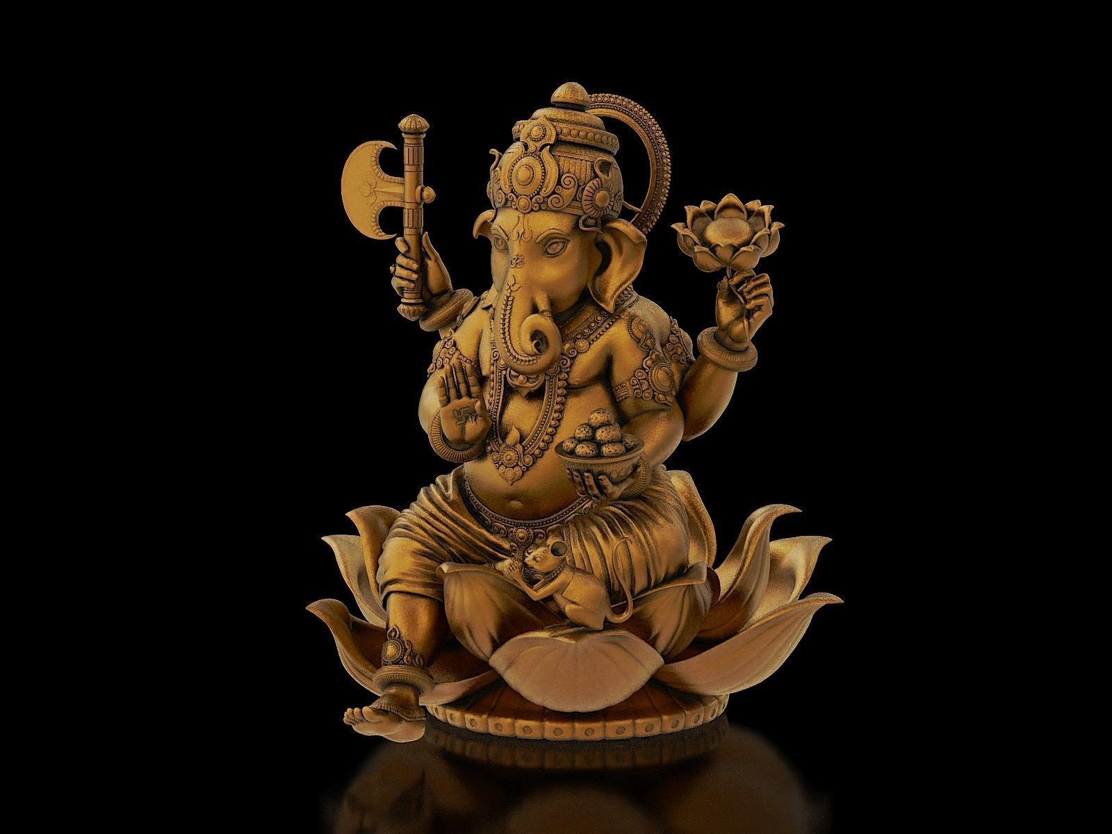 Lord Ganesha Sitting Statue 3D print model_3