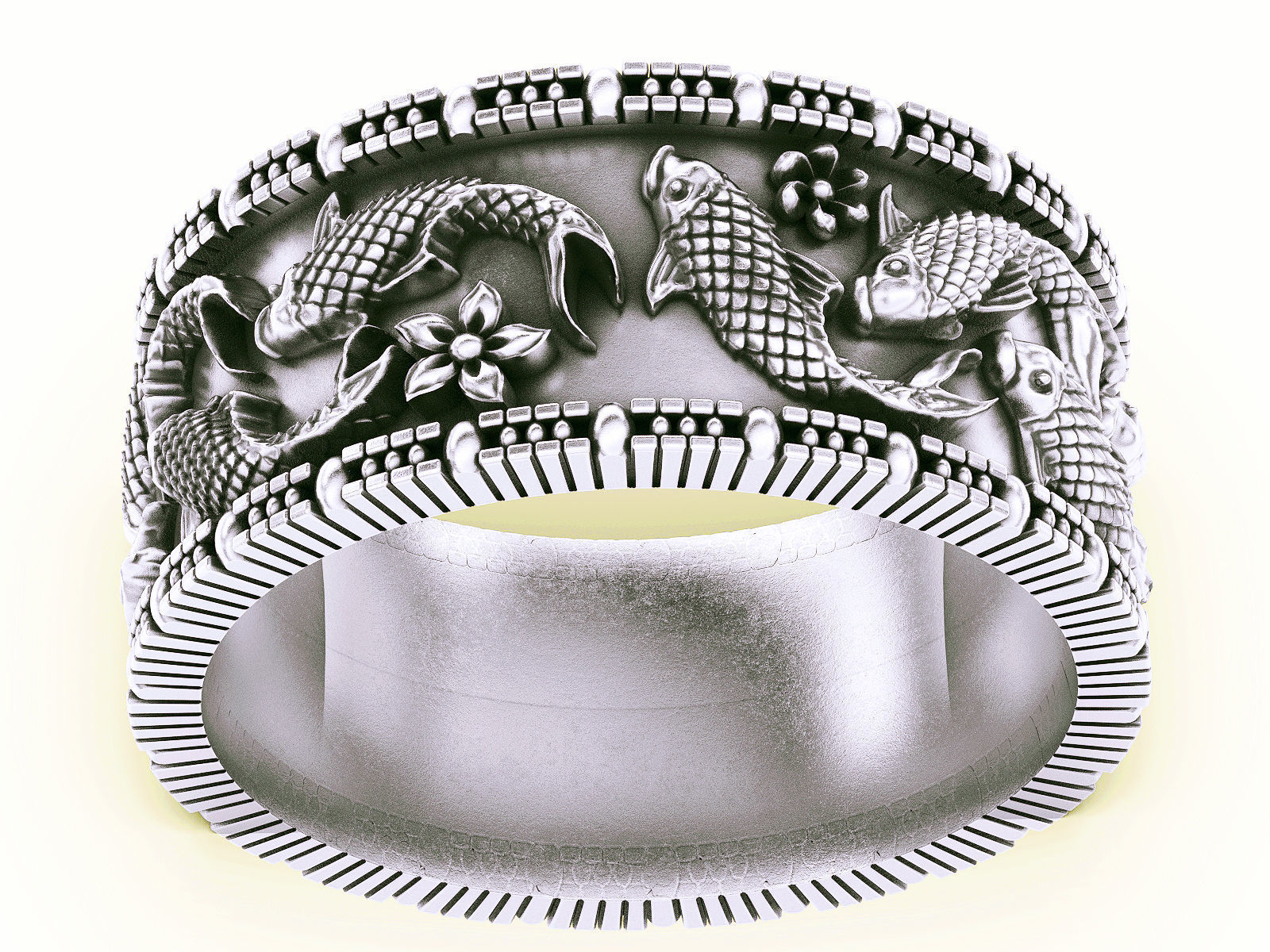 Carving fish ring  gold   jewelry printable 3D model 3D print model_4