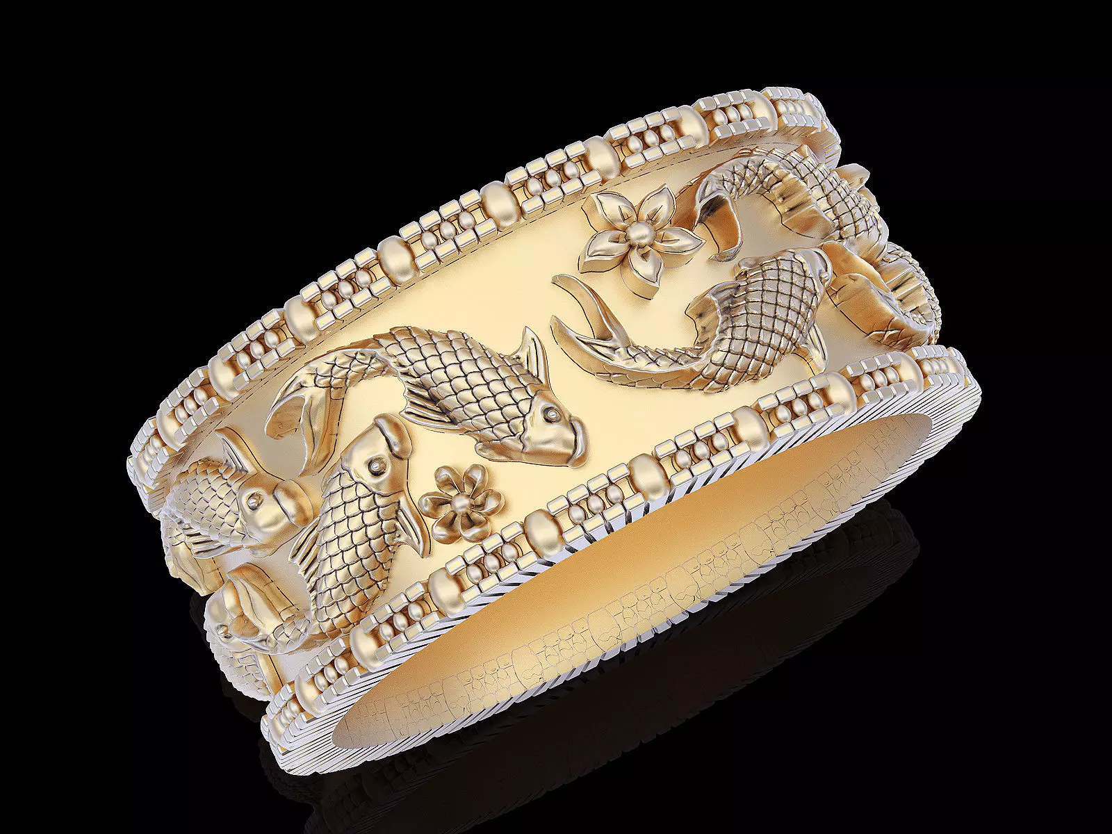 Carving fish ring  gold   jewelry printable 3D model 3D print model_0