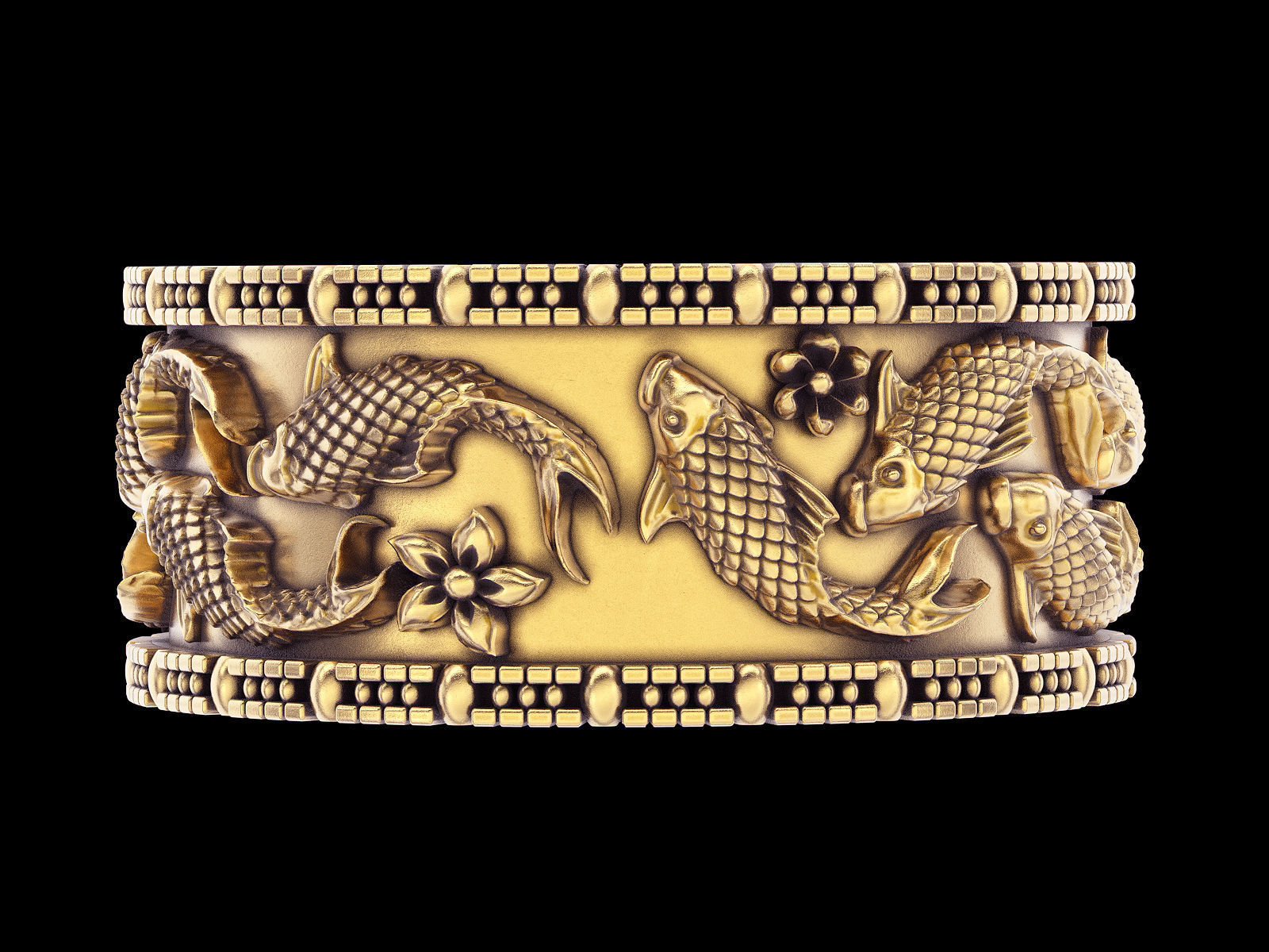 Carving fish ring  gold   jewelry printable 3D model 3D print model_3