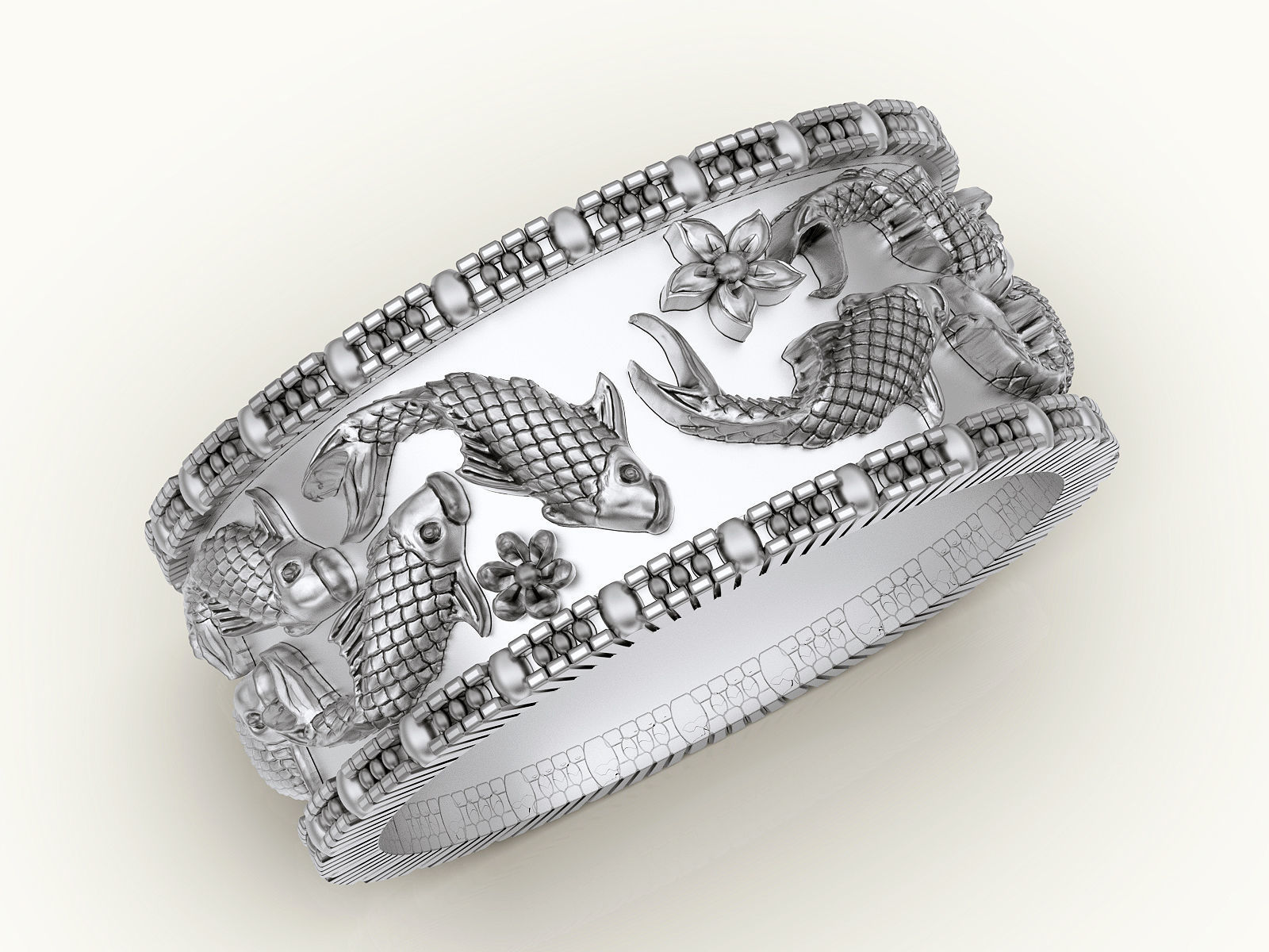 Carving fish ring  gold   jewelry printable 3D model 3D print model_1