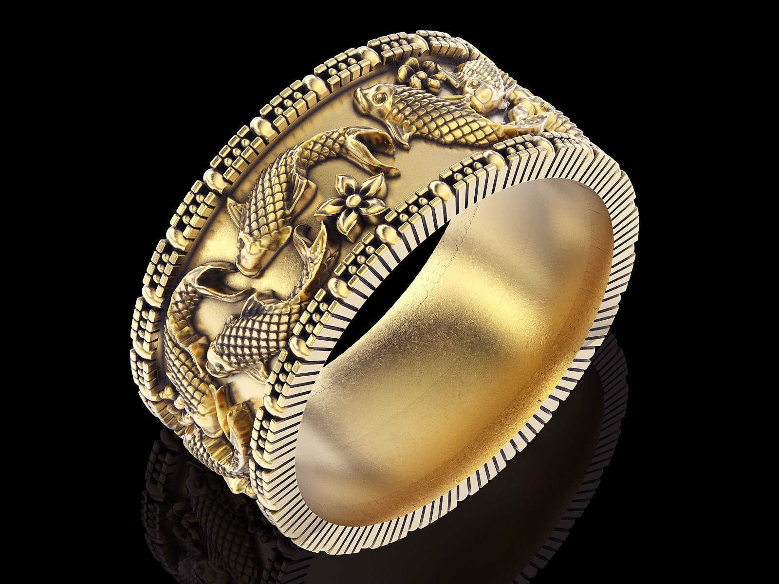 Carving fish ring  gold   jewelry printable 3D model 3D print model_2