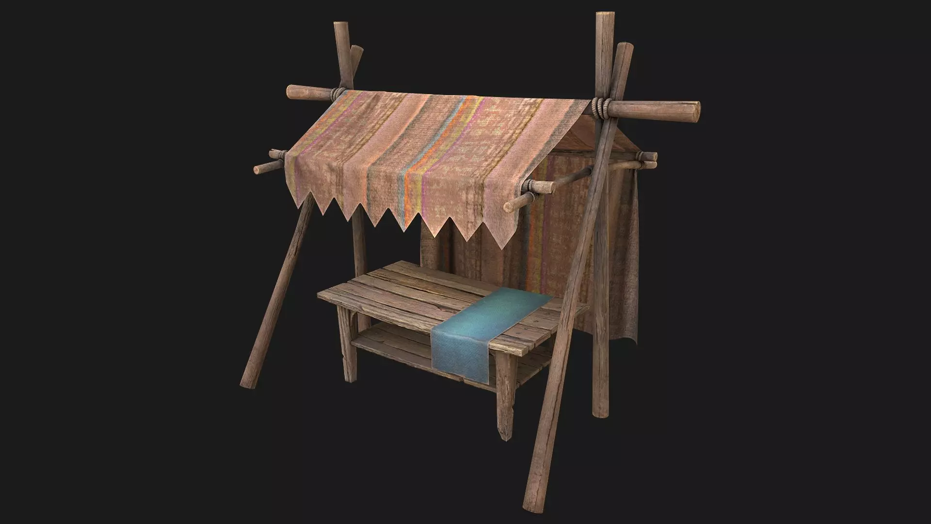 Medieval Bazaar Tent Stalls market Low-poly 3D model