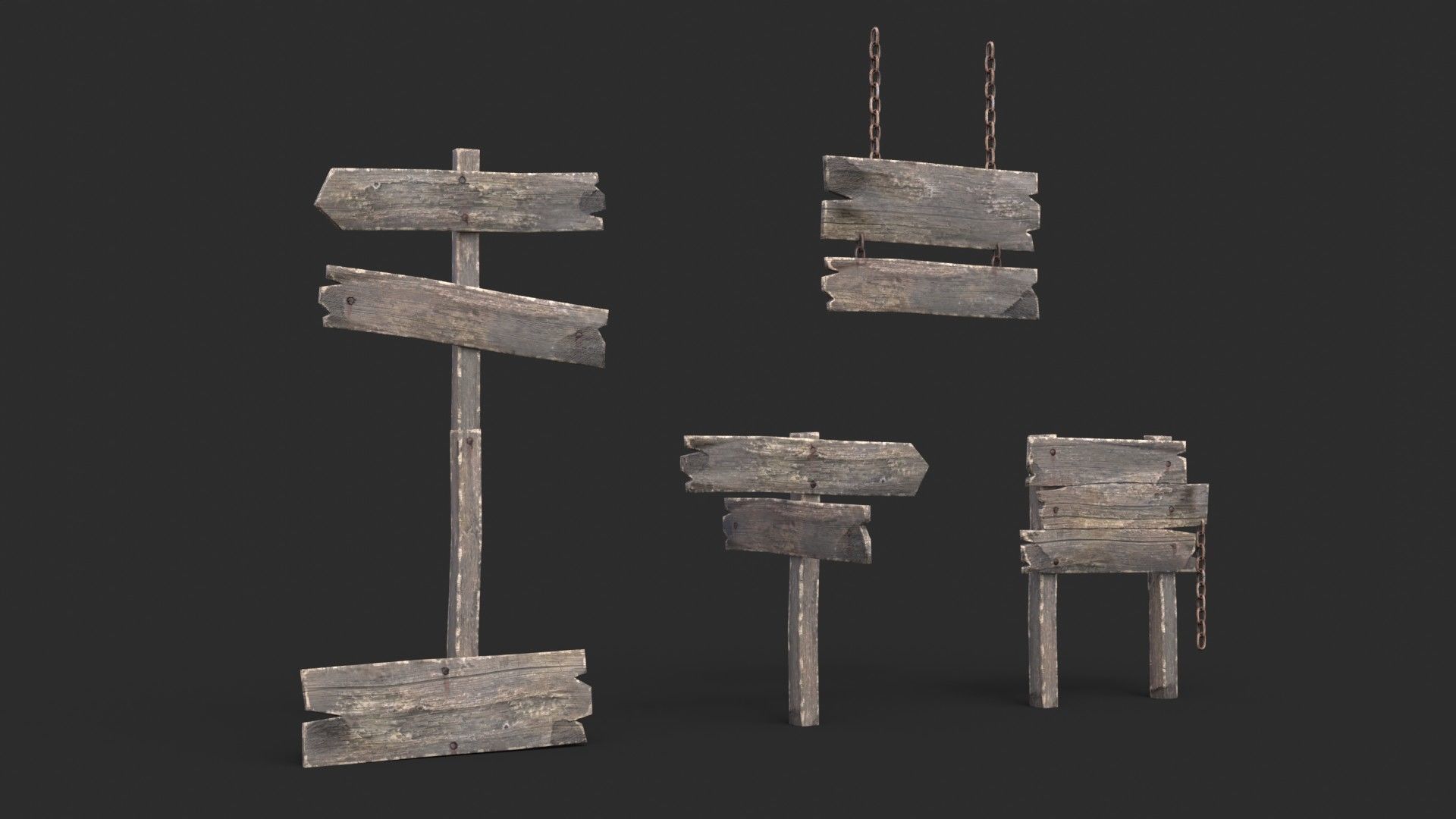 Old Wooden Signs Low-poly 3D model_3