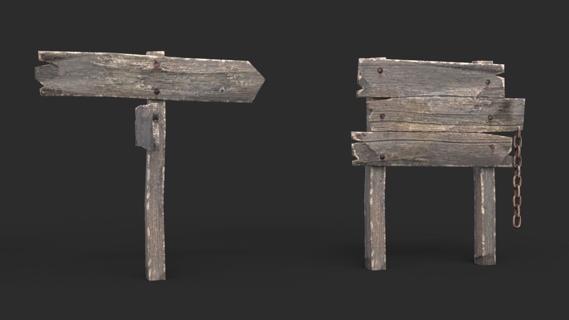 Old Wooden Signs Low-poly 3D model_6