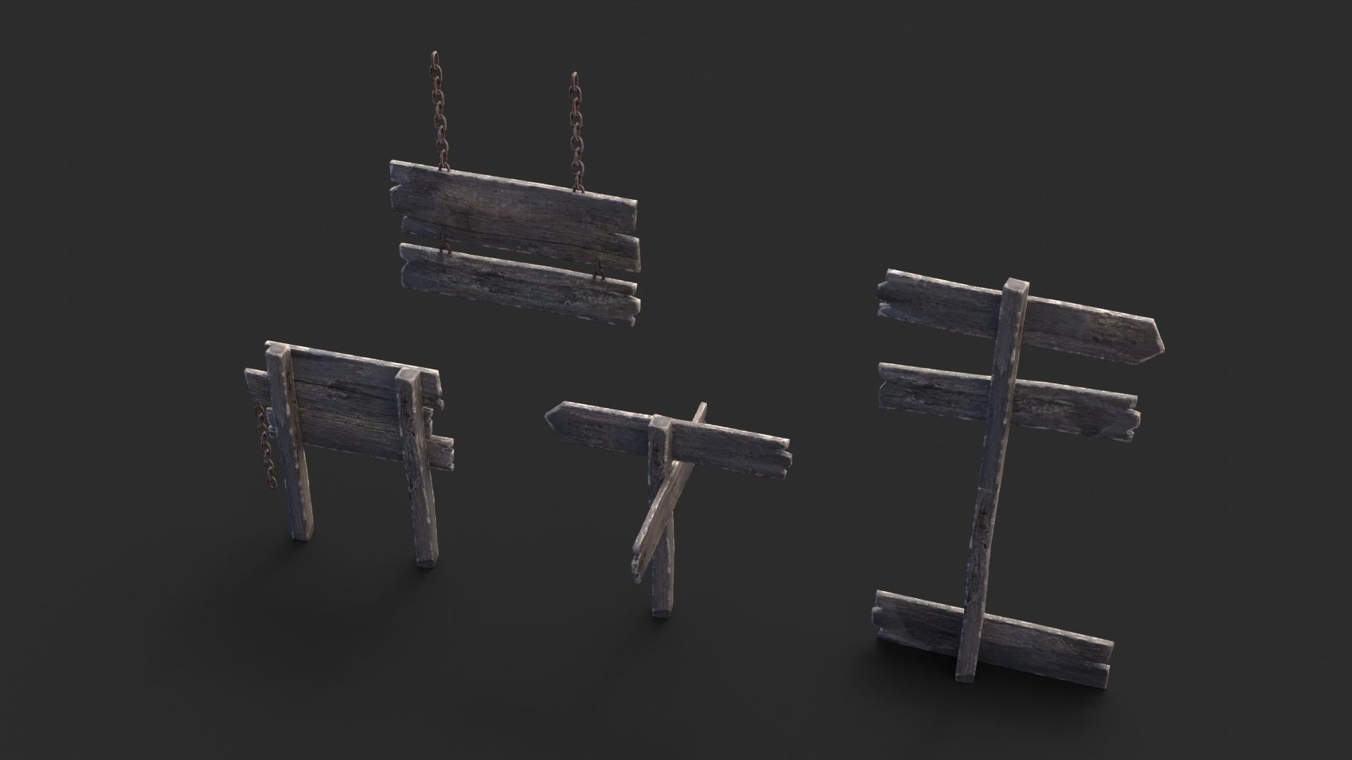 Old Wooden Signs Low-poly 3D model_4