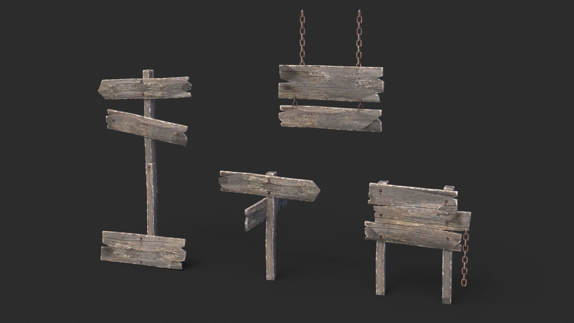 Old Wooden Signs Low-poly 3D model_2