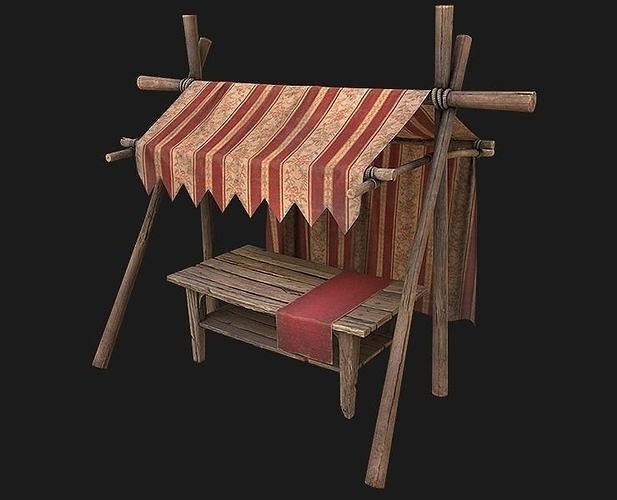 Market Stalls Red Tent Low-poly 3D model