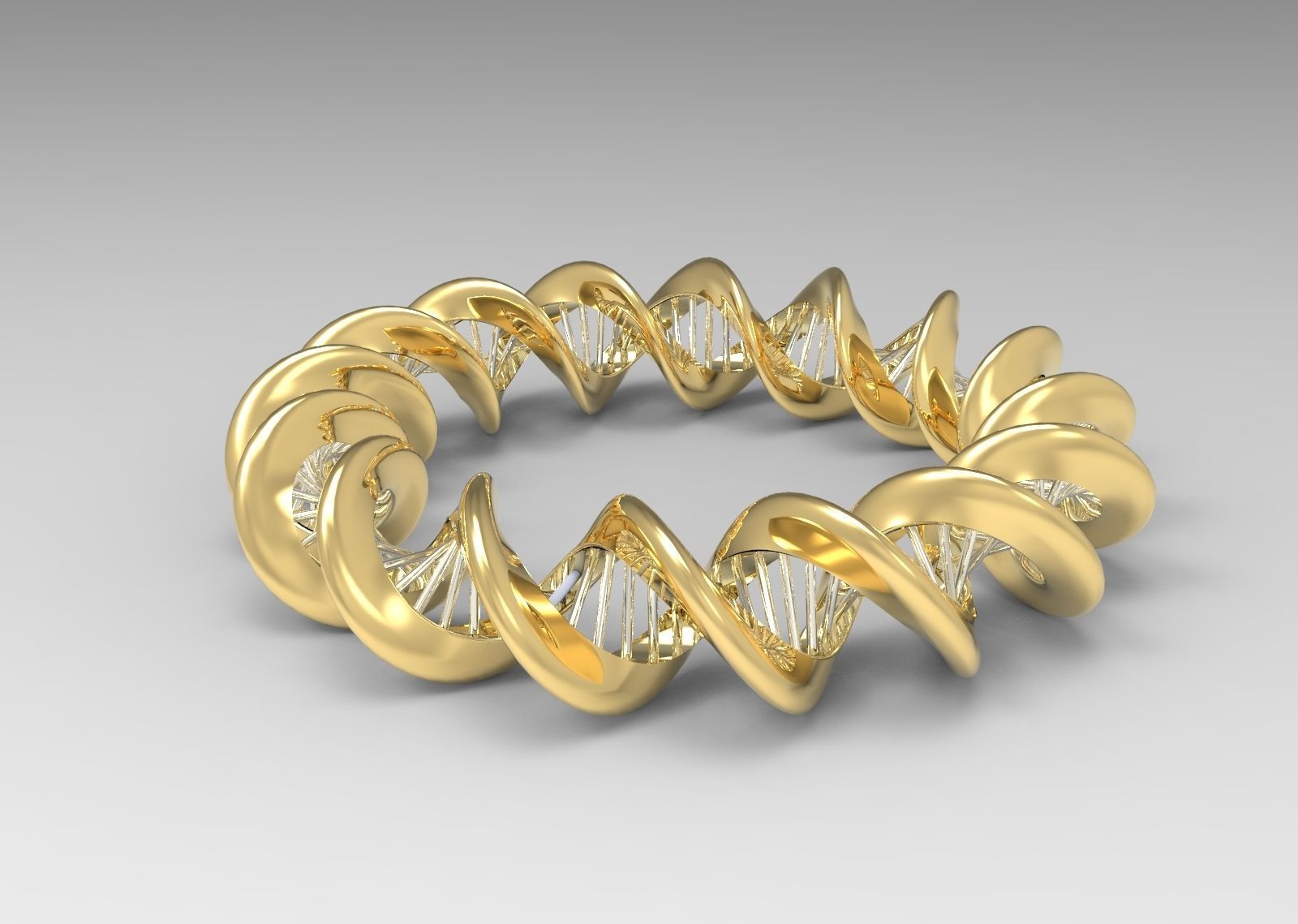 BRACELET gold spiral ring with diamonds 3D print model_1