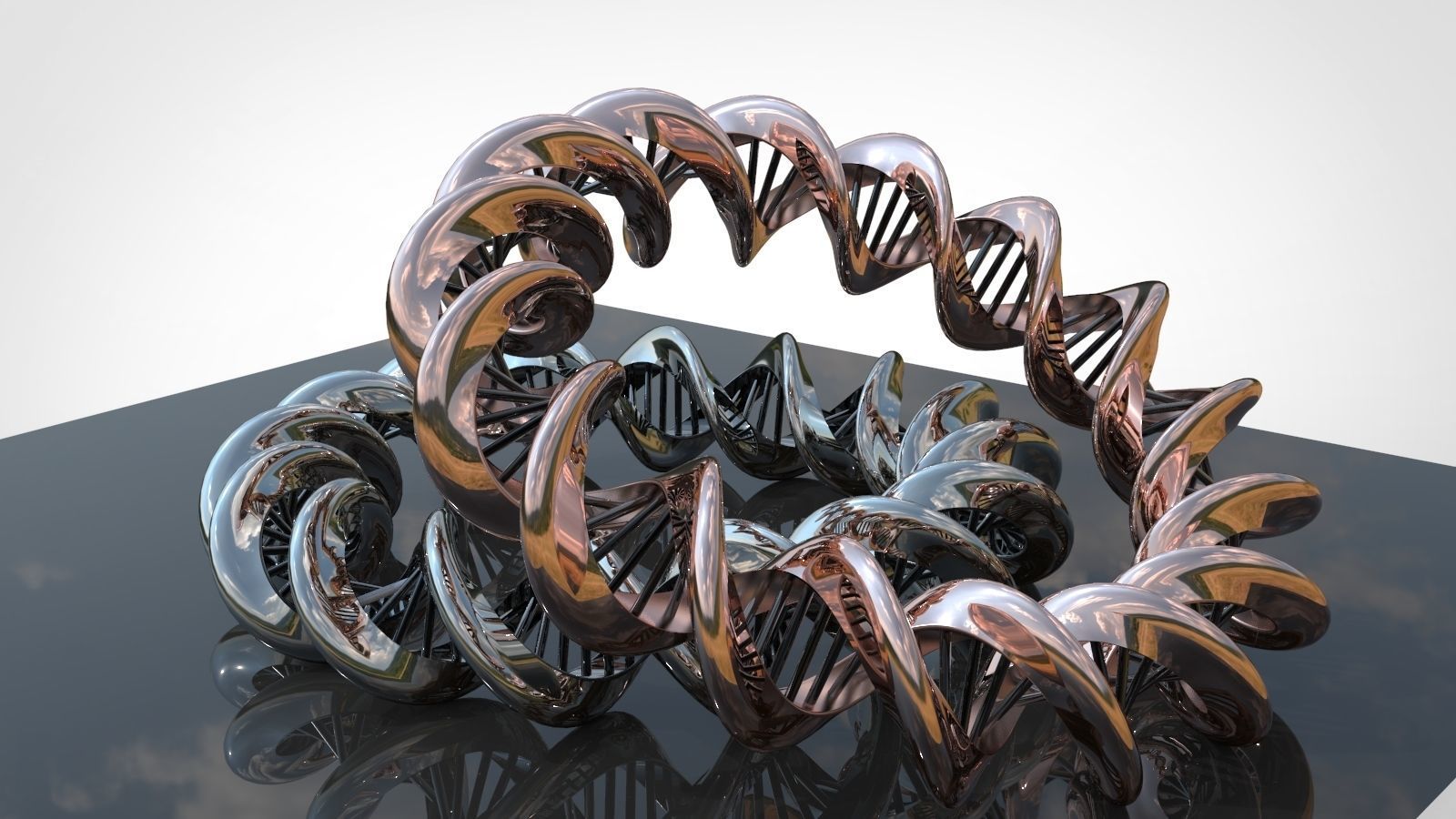 BRACELET gold spiral ring with diamonds 3D print model_3