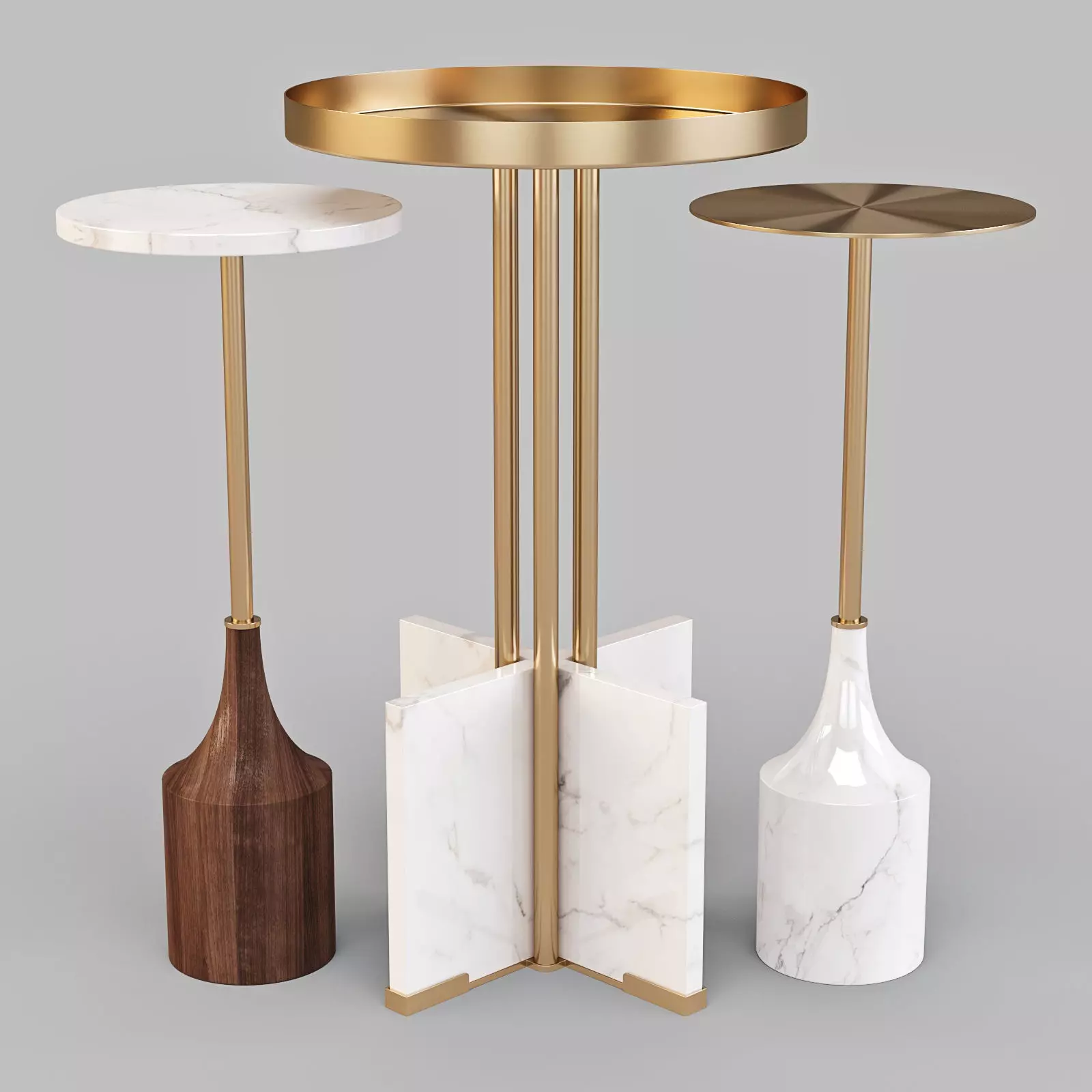 West Elm Marble and Brass Hera - Drink and Side Tables Set 01 3D model_0