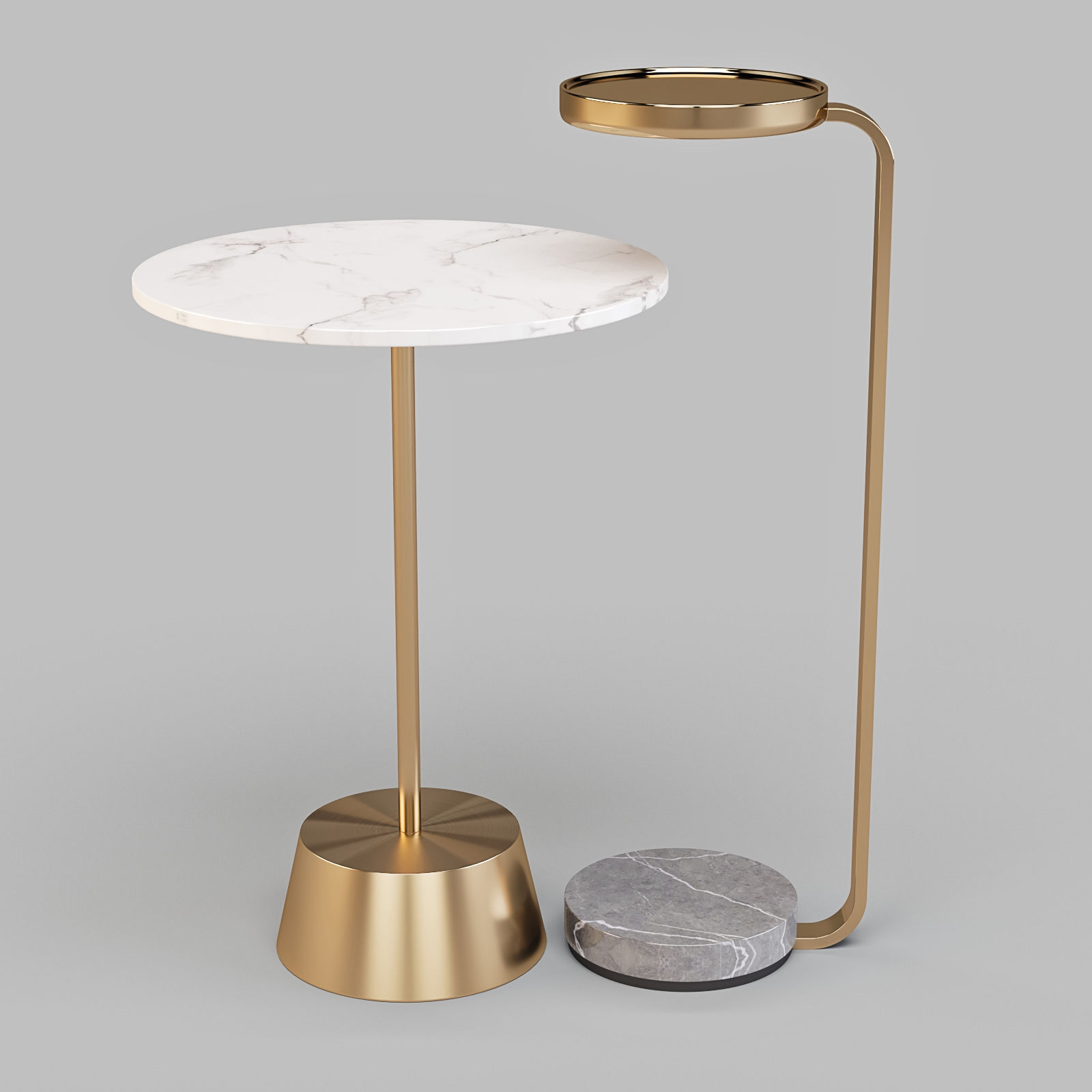 West Elm Marble and Brass Hera - Drink and Side Tables Set 02 3D model_2