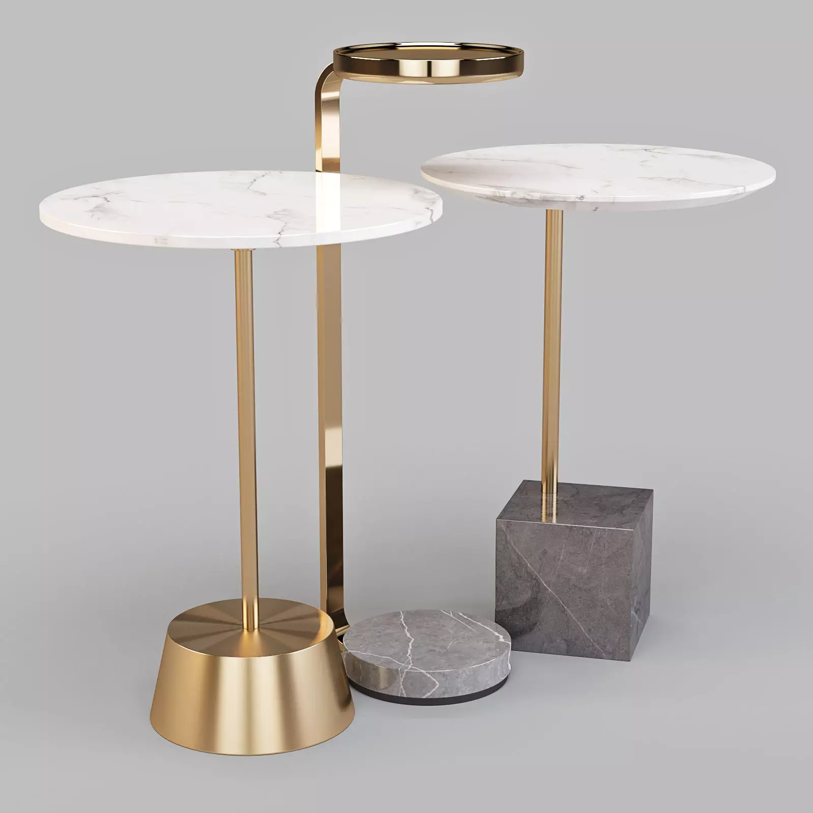 West Elm Marble and Brass Hera - Drink and Side Tables Set 02 3D model_0