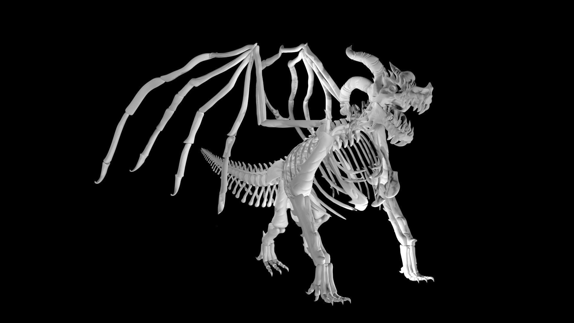 Dragon skeleton Low-poly 3D model_2