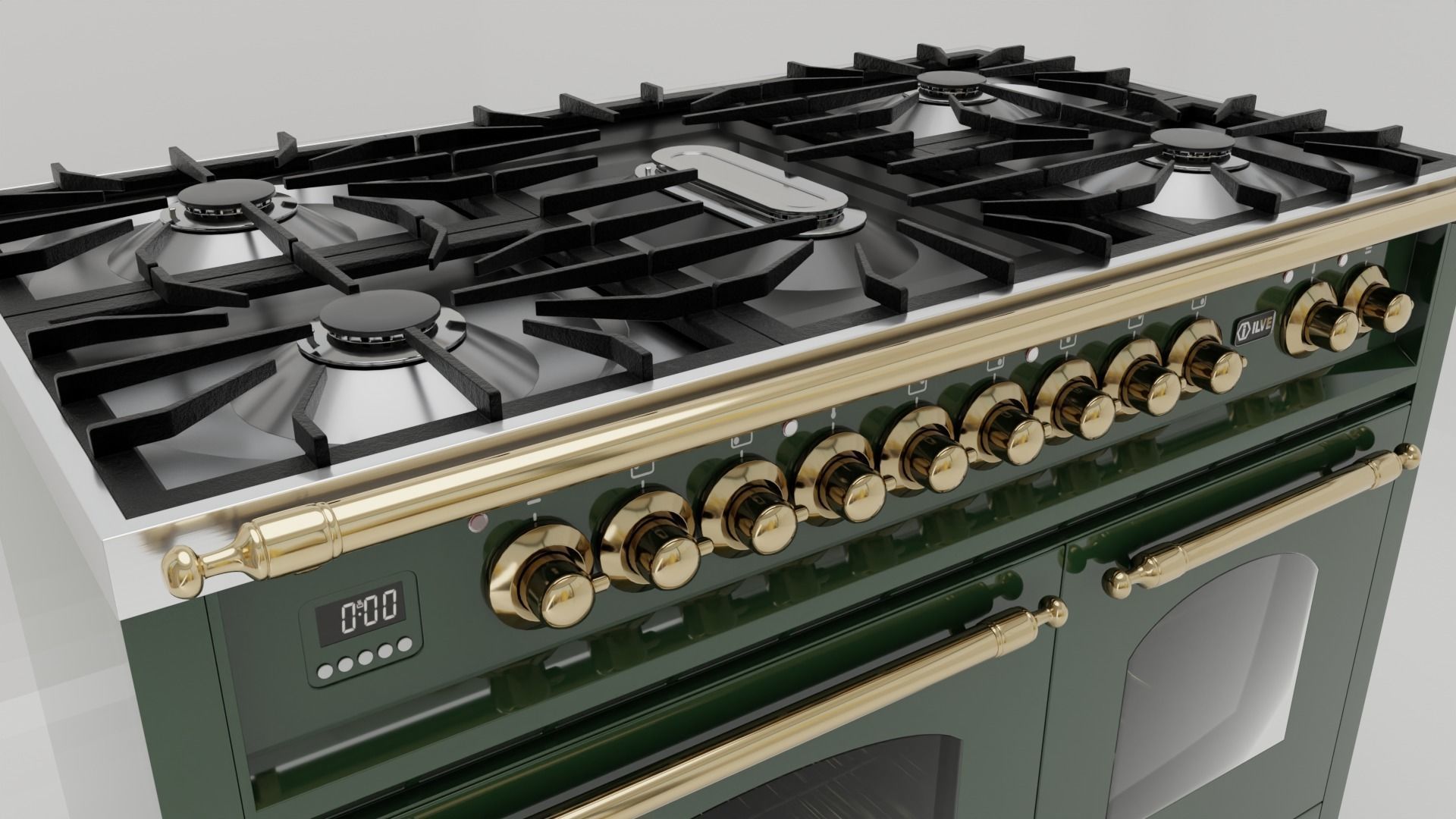 Retro Style Freestanding Range With Double Ovens Low-poly 3D model_1