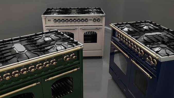 Retro Style Freestanding Range With Double Ovens Low-poly 3D model