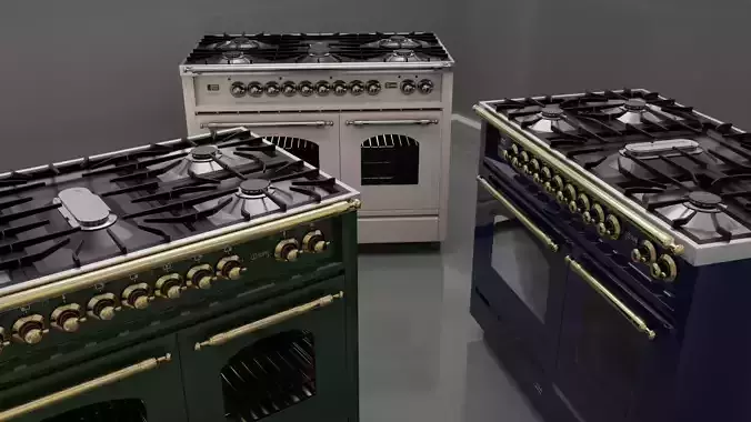 Retro Style Freestanding Range With Double Ovens Low-poly 3D model
