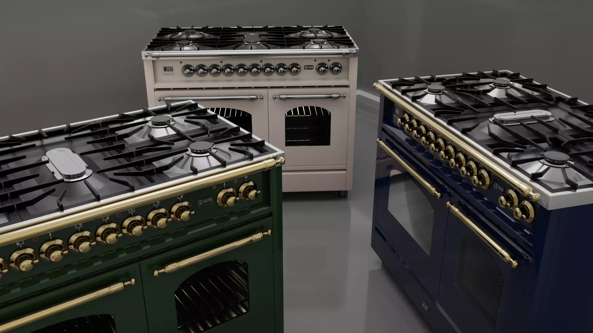 Retro Style Freestanding Range With Double Ovens Low-poly 3D model_0