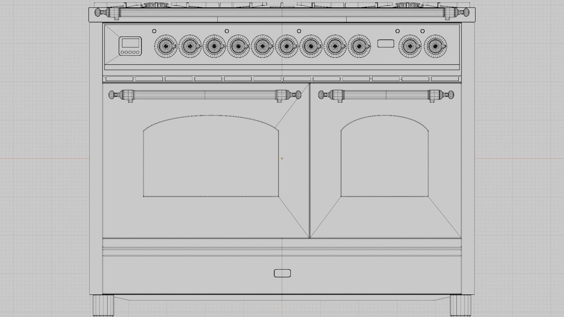 Retro Style Freestanding Range With Double Ovens Low-poly 3D model_5