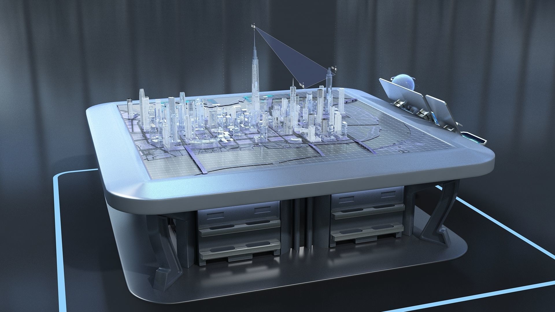 Sci-fi Table Interactive Holographic Table 3D model_8