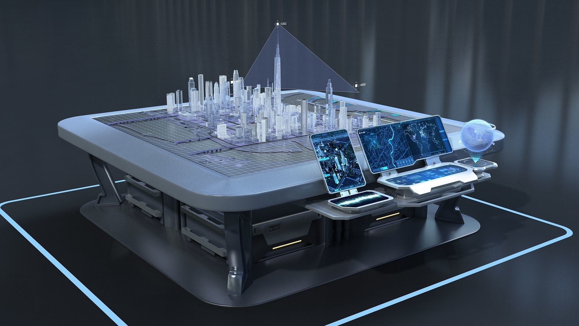 Sci-fi Table Interactive Holographic Table 3D model_4