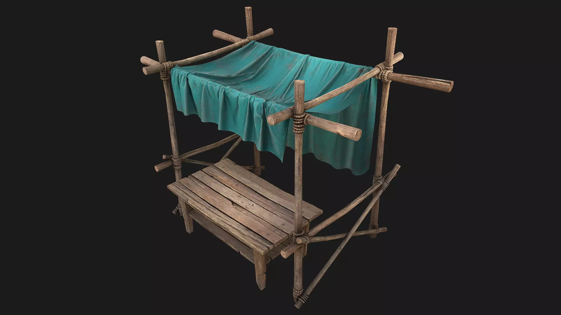 Medieval Market Stalls Blue Tent store Low-poly 3D model