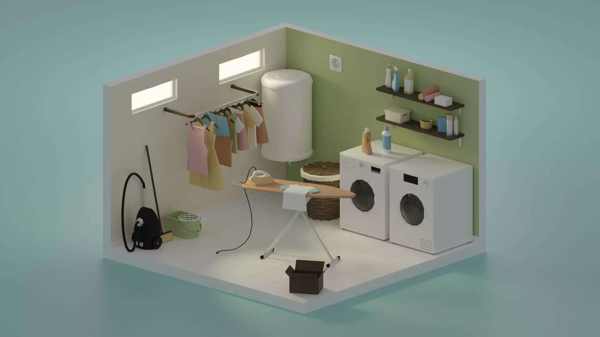 Laundry room Low-poly 3D model_0