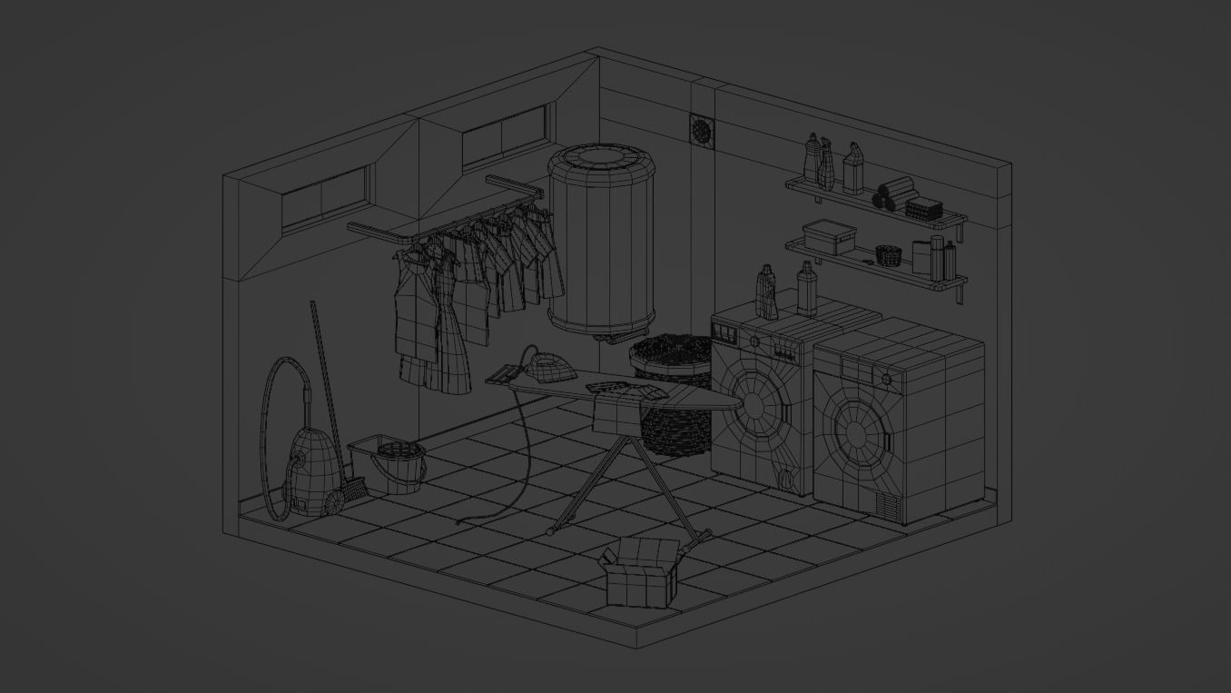 Laundry room Low-poly 3D model_2