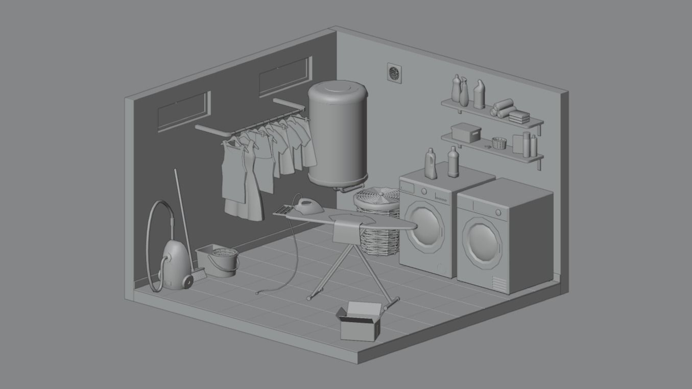 Laundry room Low-poly 3D model_1